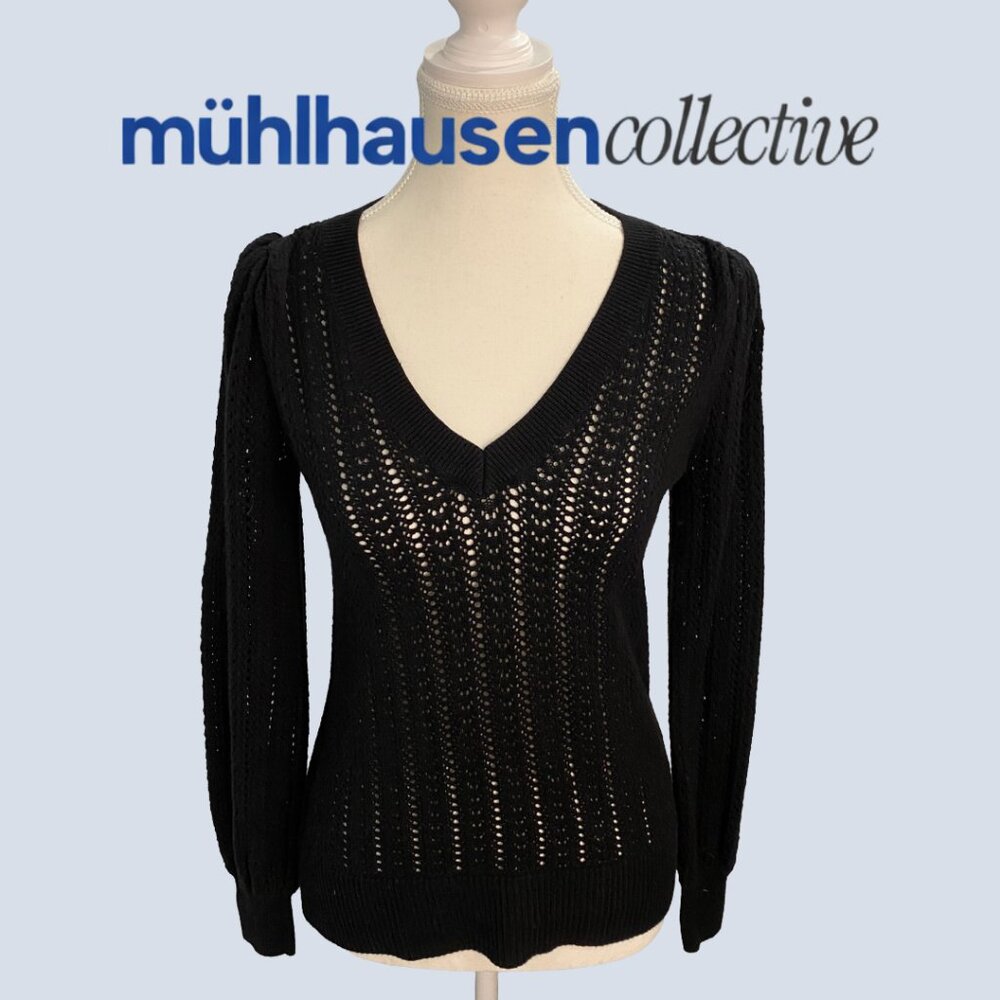 Reitmans Black Open Knit V-Neck Sweater | Lightweight Boho Knit Pullover
